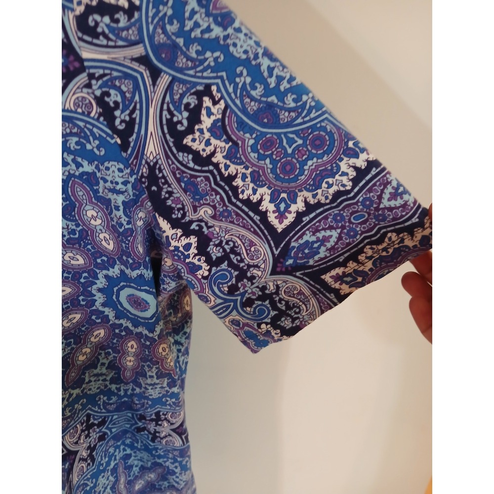 Isaac Mizrahi Live Blue Paisley Medallion Cotton Modal T-Shirt Dress Womens 2X - Picture 3 of 10